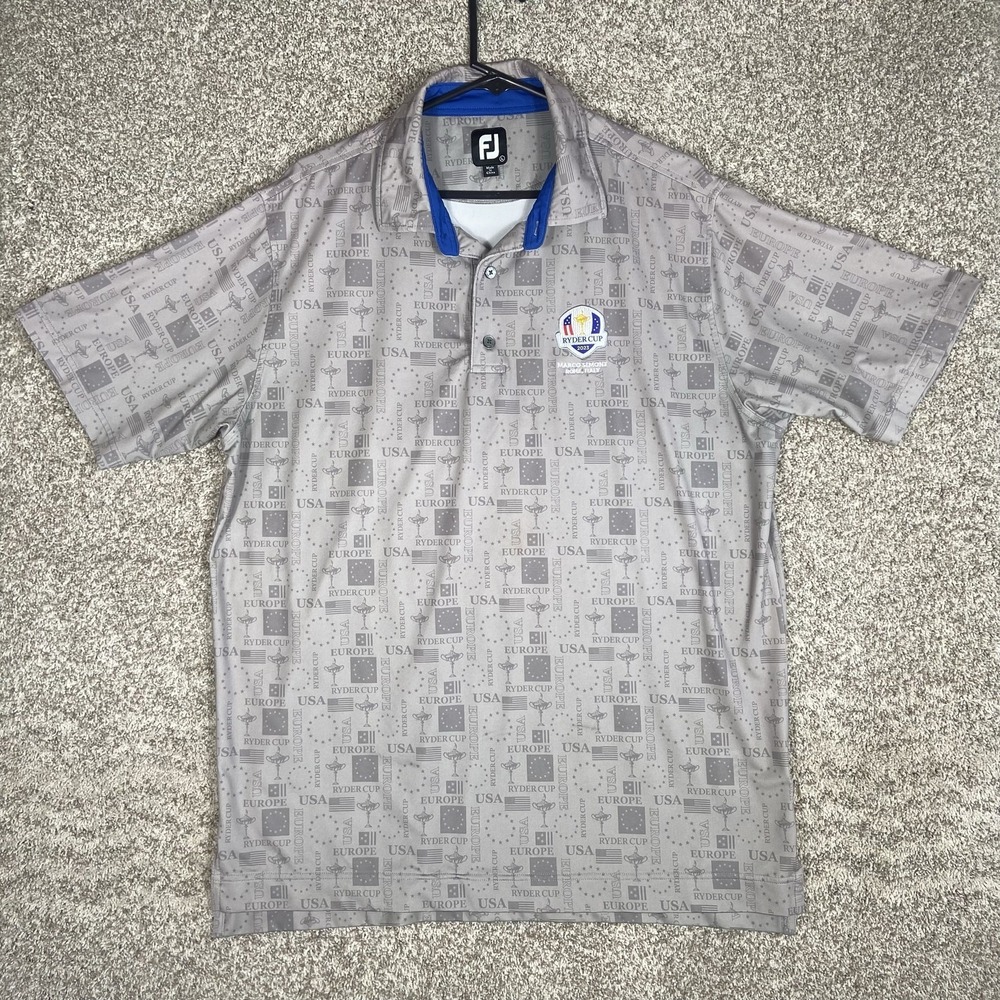 FootJoy Ryder Cup 2023 Rome Italy Golf Polo Shirt Men Large Gray AOP